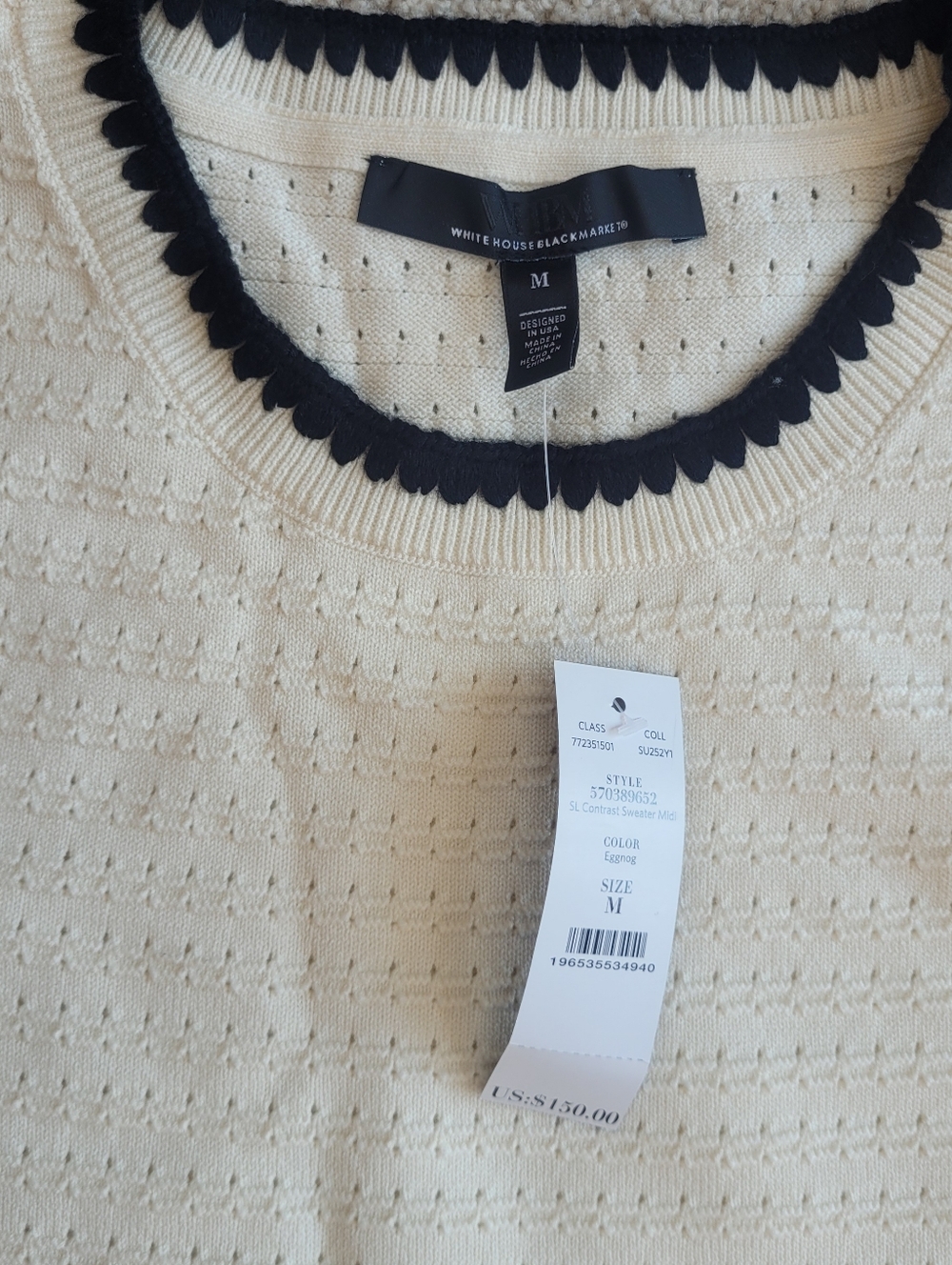 *NWT* Chic WHBM Midi Contrast Trim Sweater Dress Eggnog Sz M - Picture 5 of 9